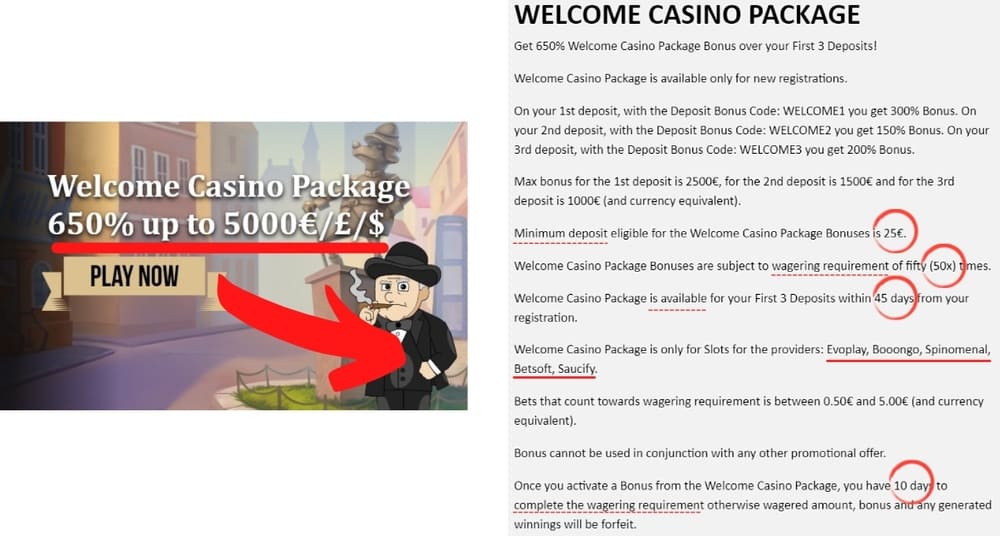 welcome casino package bonus