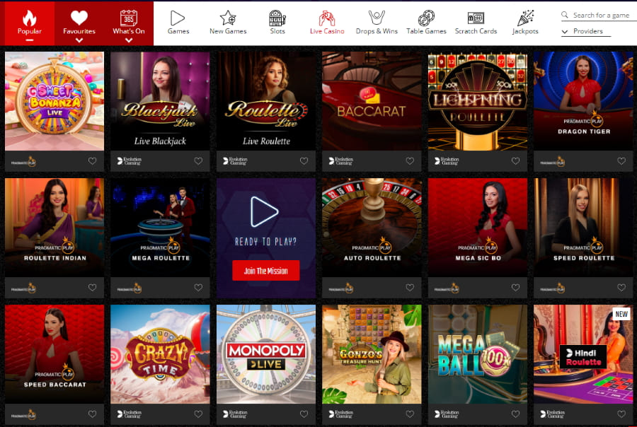 Captain spins casino live games