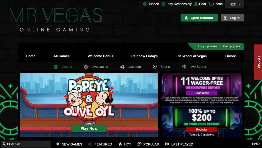 Mr Vegas Casino Main Page