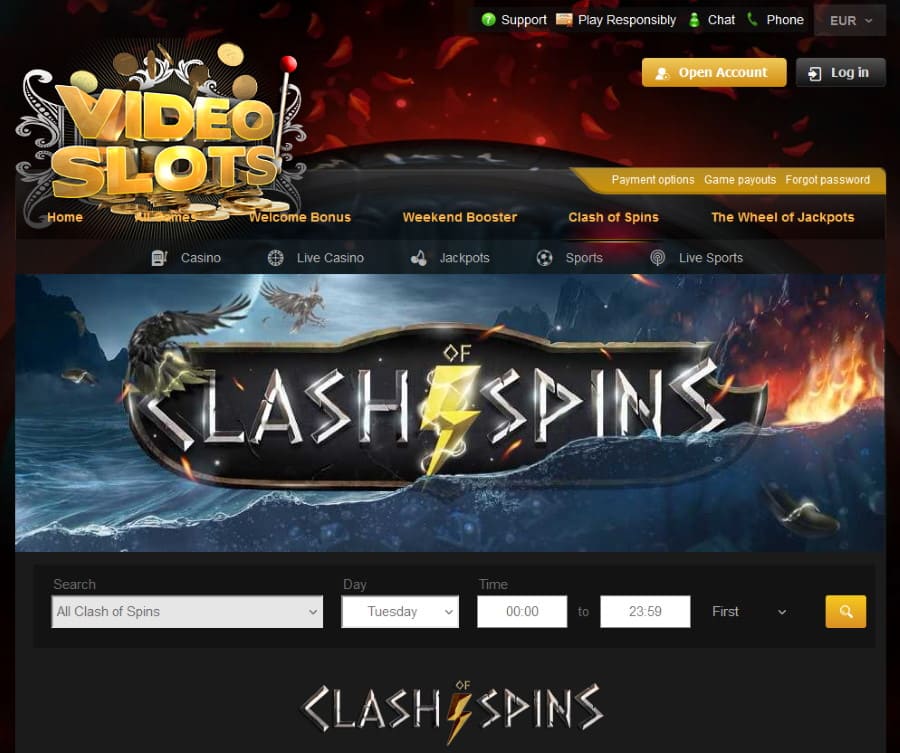 Videoslots Casino Clash of Spins