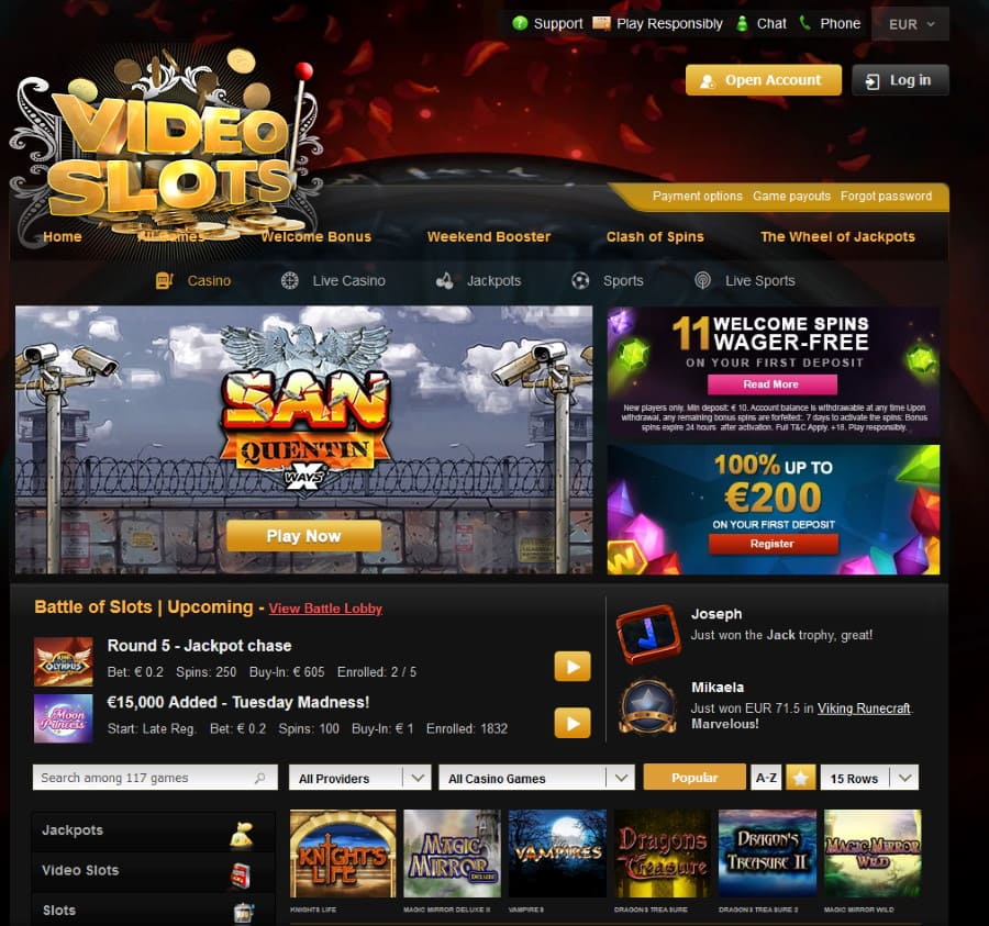 Videoslots Casino Main Page